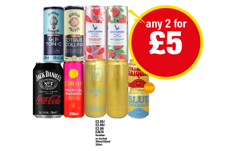 Bombay Sapphire Gin & Tonic, Citrus Collins, Grey Goose Strawberry