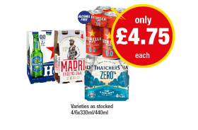 Heineken 0.0, Madri Zero, Estrella 0.0, Thatchers Zero - Now Only £4.75 at Premier