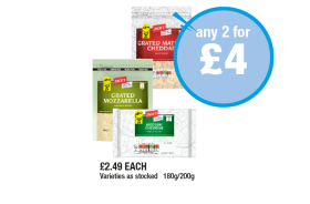Jack's Grated Mature Cheddar, Mozzarella, Medium Cheddar - Any 2 for £4 at Premier