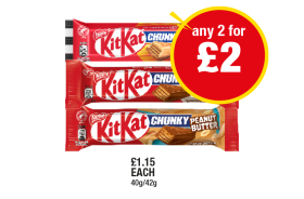 KitKat Chunky, Caramel, Peanut Butter - Any 2 for £2 at Premier