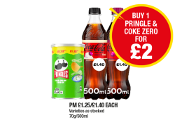 Pringles Sour Cream, Coca Cola Cherry - Buy 1 Pringle & Coke Zero for £2 at Premier