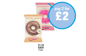 Simply Doughnuts Cocoa Cream, Strawberry Jam - Any 2 for £2 at Premier