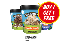 Ben & Jerry's Cookie Dough, Chocolate Fudge Brownie, Sunny Honey Home - Now Only Buy 1 Get 1 FREE at Premier