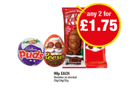 Cadbury Puds, Reese's DJ Santa, KitKat Santa, Maltesers Reindeer - Any 2 for £1.75 at Premier