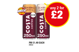 Costa Coffee Classic Latte, Caramel - Any 2 for £2 at Premier