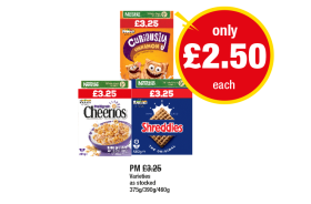 Curiously Cinnamon, Cheerios, Shreddies - Now Only £2.50 at Premier