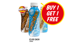 Grenade Protein Shake Fudge Brownie, Cookies & Cream, White Chocolate - Buy 1 Get 1 FREE at Premier