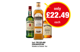 Jameson, Bushmills Whiskey, Jack Daniels Honey - Now Only £22.49 at Premier