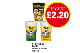 Namdong Chicken Noodles, Pot Noodle Chicken & Mushroom, Original Curry - Any 2 for £2.20 at Premier