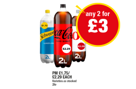 Schweppes, Coca Cola Zero Sugar, Diet Coke - Any 2 for £3 at Premier