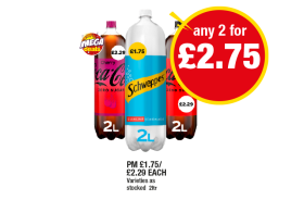 Coca Cola Zero, Cherry, Schweppes Lemonade - Any 2 for £2.75 at Premier