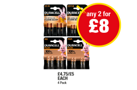 Duracell Batteries - Any 2 for £8 at Premier
