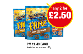 Flipz Milk Chocolate, Peanut Butter, Cinnamon Bun - Any 2 for £2.50 at Premier