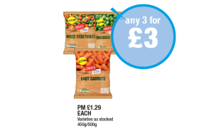 Jack's Mixed Vegetables, Brussels Sprouts, Baby Carrots - Any 3 for £3 at Premier