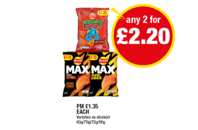 Monster Munch Sweet & Spicy, Walkers Max Paprika, Jalapeno Cheese - Any 2 for £2.20 at Premier