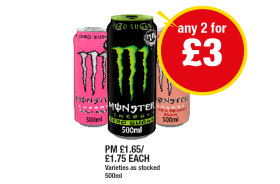 Monster Original, Ultra Rosá, Peachy - Any 2 for £3 at Premier