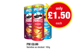 Pringles Original, Texas BBQ Sauce, Salt & Vinegar - Now Only £1.50 at Premier