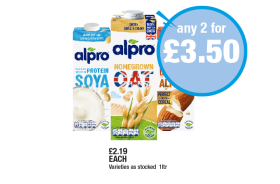 Alpro Protein Soya, Oat, No Sugars Almond - Any 2 for £3.50 at Premier