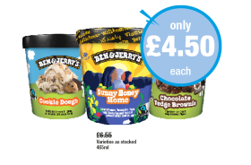 Ben & Jerry's Cookie Dough, Sunny Honey Home, Chocolate Fudge Brownie - Now Only £4.50 at Premier