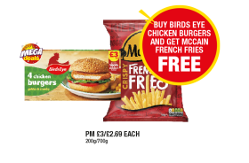 BirdsEye Chicken Burgers, McCain Crispy French Fries - Buy BirdsEye Burgers And Get McCain Fries FREE at Premier