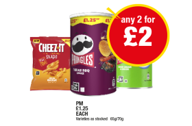 Cheez It Snap'd, Pringles Texas BBQ Sauce, Sour Cream & Onion - Any 2 for £2 at Premier