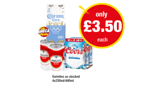 Corona Zero, Coors, Amstel - Now Only £3.50 at Premier