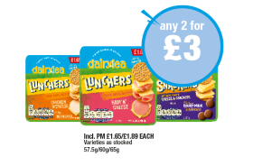 Dairylea Lunchers Chicken 'N' Cheese, Ham 'N' Cheese, Cheese & Crackers Dairy Milk - Any 2 for £3 at Premier