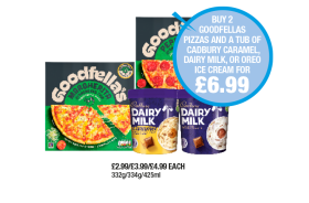 Goodfella's Margherita, Pepperoni, Cadbury Ice Cream Dairy Milk, Caramel - Now Only Buy 2 Goodfellas Pizzas And A Tub Of Cadbury Ice Cream for £6.99 at Premier