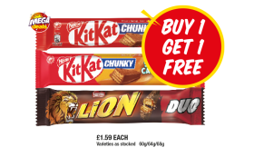 KitKat Chunky Duo, Salted Caramel, Lion Duo - Buy 1 Get 1 FREE at Premier