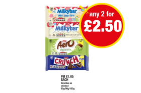 Milkybar, Mini Eggs Bar, Aero Peppermint, Crunch - Any 2 for £2.50 at Premier