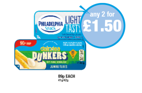 Philadelphia Snack Light & Tasty, Dairylea Dunkers - Any 2 for £1.50 at Premier