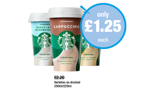 Starbucks Skinny Latte, Cappuccino, Caramel Macchiato - Now Only £1.25 at Premier