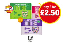 Candy Kittens Smittens Sour, Strawberry, Blueberry - Any 2 for £2.50 at Premier