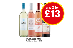 Caparelli Pinot Grigio, Blush, Barefoot Pink Moscato, Quirky Bird Shiraz - Any 2 for £13 at Premier