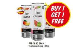 Celsius Sparkling Mango Lemonade, Guava & Kiwi, Strawberry Watermelon - Buy 1 Get 1 FREE at Premier