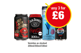 Dead Man's Fingers, Jack Daniels Coca Cola, Funkin Blue Raspberry Martini, Captain Morgan Pepsi Max - Any 3 for £6 at Premier