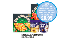 Goodfella's Pepperoni, Margherita, Dairy Milk Ice Cream, Caramel - Buy 2 Goodfella's Pizzas And A Tub Of Cadbury Caramel, Dairy Milk Or Oreo Ice Cream for £6.99 at Premier