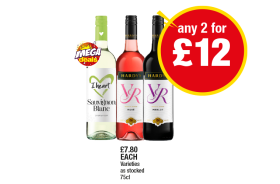 I Heart Sauvignon Blanc, Hardy's VR Rosé, Merlot - Any 2 for £12 at Premier