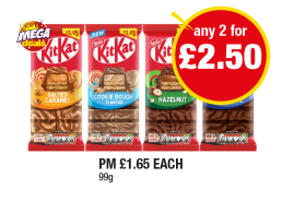 KitKat Salted Caramel, Cookie Dough, Hazelnut, Double Chocolate - Any 2 for £2.50 at Premier