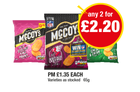 McCoy's Sizzling King Prawn, Buffalo Chicken Wings, Cheddar & Onion - Any 2 for £2.20 at Premier