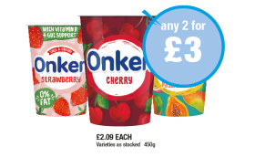 Onken Strawberry, Cherry, Mango Papaya Passion Fruit - Any 2 for £3 at Premier