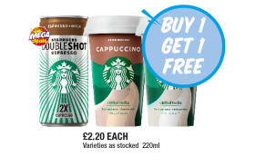 Starbucks Doubleshot, Cappuccino, Skinny Latte No Added Sugar - Now Only Buy 1 Get 1 FREE at Premier