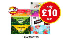 Thatchers Blood Orange, Haze, Gold, Apple & Blackcurrant, Juicy Apple, San Miguel, Carling - Now Only £10 at Premier