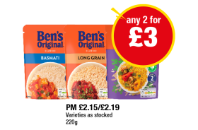 Ben's Original Rice Basmati, Long Grain, Pilau - Any 2 for £3 at Premier