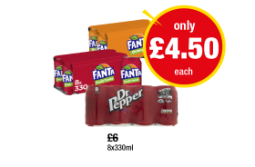 Fanta Orange, Fruit Twist, Dr Pepper - Now Only £4.50 each at Premier
