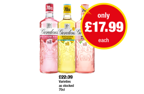 Gordon's Premium Pink, Sicilian Lemon, White Peach - Now Only £17.99 each at Premier