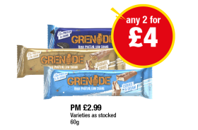 Grenade Protein Bars Oreo, Caramel Chaos, Cookies & Cream - Any 2 for £4 at Premier
