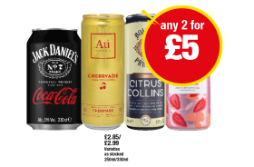 Jack Daniel's Coca Cola, Au Vodka Cherryade, Bombay Presse Citrus Collins, Grey Goose Strawberry & Lemongrass - Any 2 for £5 at Premier