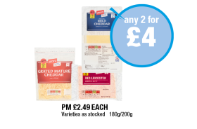 Jack's Grated Mature Cheddar, Mild Cheddar, Red Leicester - Any 2 for £4 at Premier