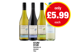 Quirky Bird Sauvignon Blanc, Merlot, Chenin Blanc, Caparelli Pinot Grigio - Now Only £5.99 each at Premier